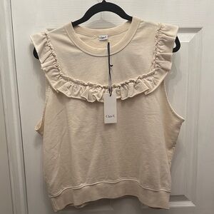 Clare V Cream Ruffle Sweatshirt Size XL